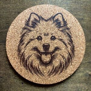American Eskimo Dog Face Laser Engraved Cork Coaster #2